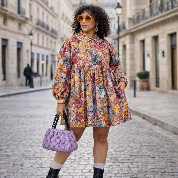 Kika Vargas Dresses & Skirts - Kika Vargas x Target Floral Babydoll Dress‎ L Scallop Collar Puff Sleeve Cotton